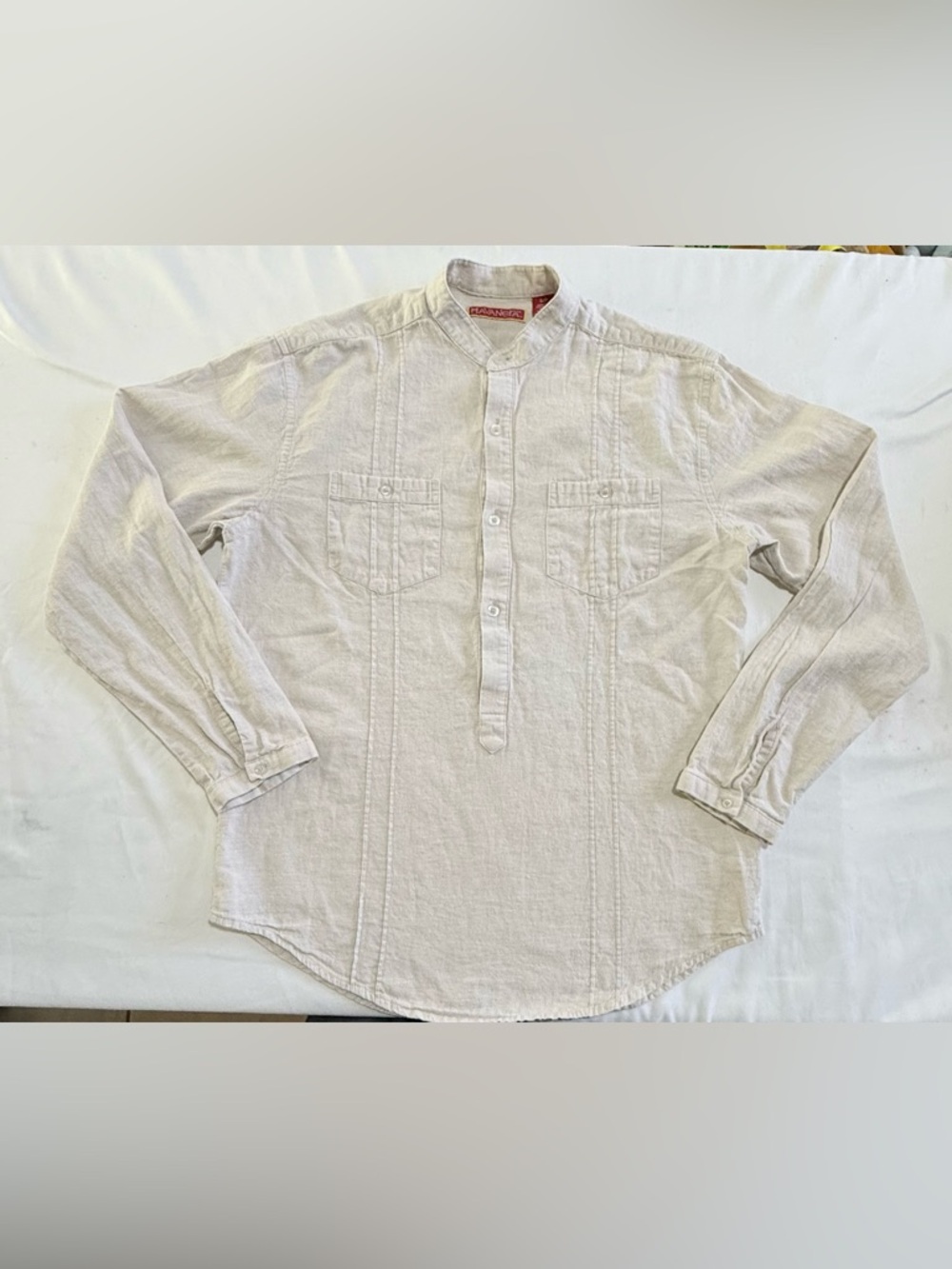 Havanera Women’s Linen Banded Collar Long Sleeves 2 Pockets Shirt Size Small